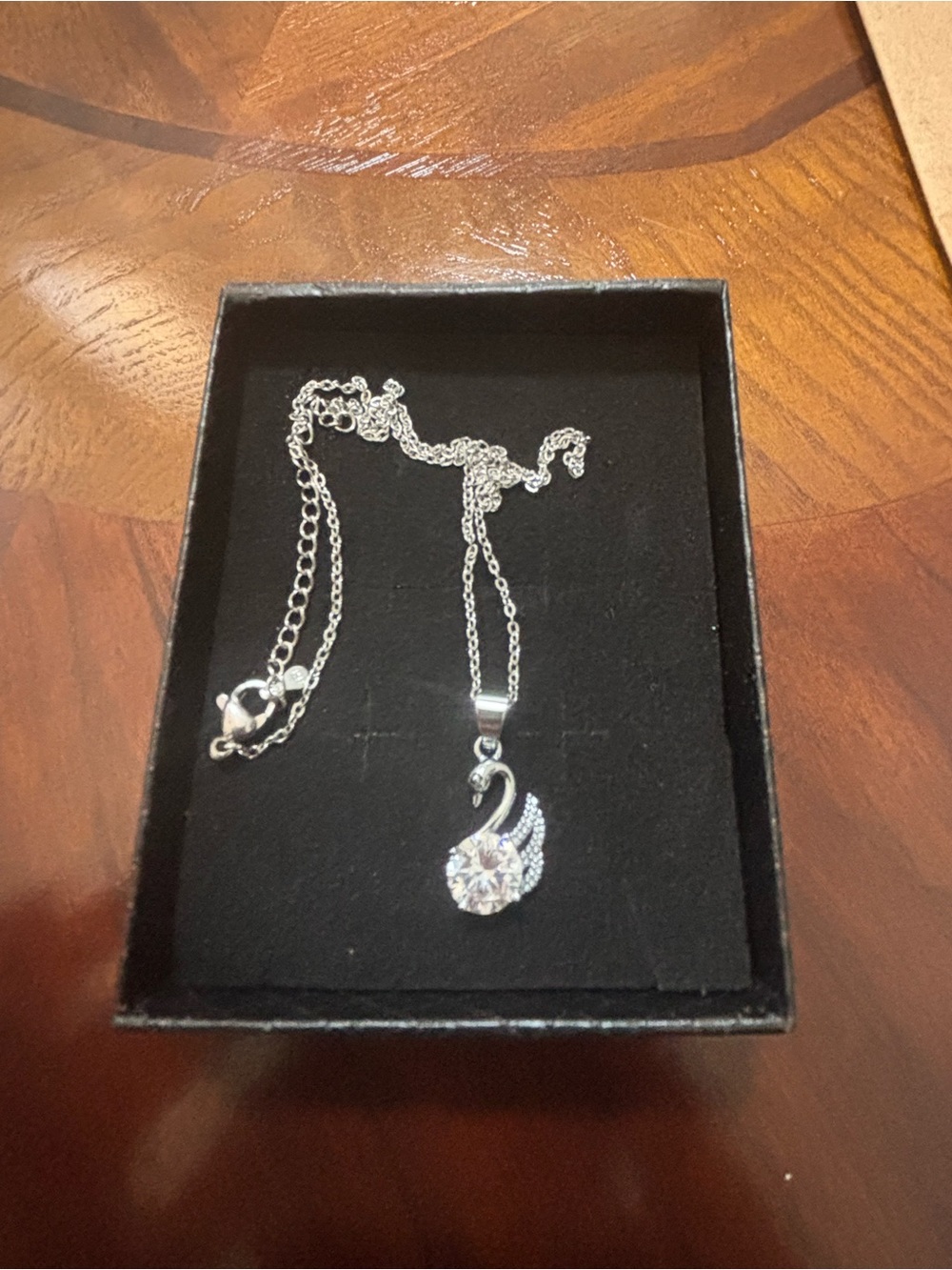 Elegant Silver Swan Necklace with Clear Crystal Pendant
